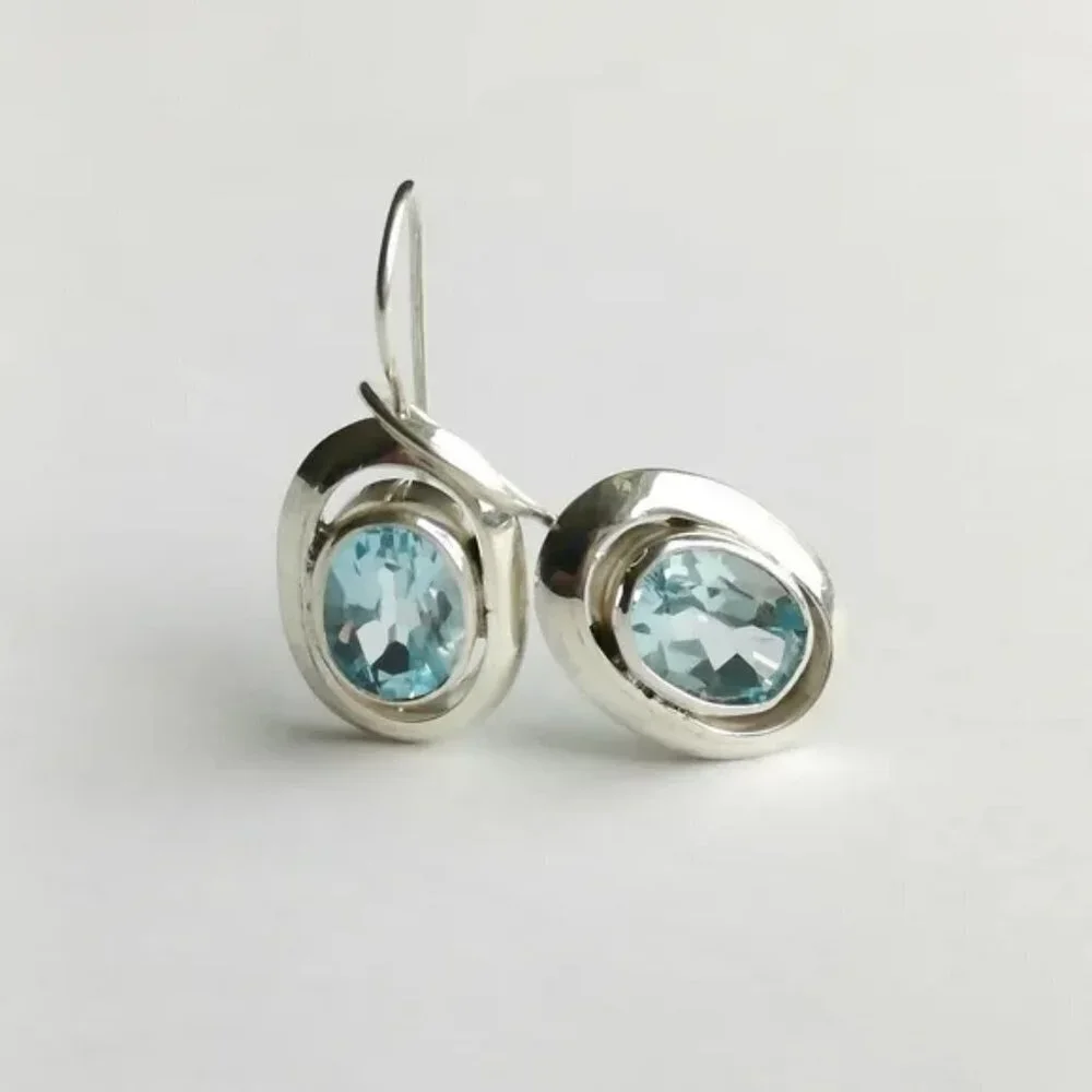NWT modernist sterling silver Sky Blue Topaz earrings